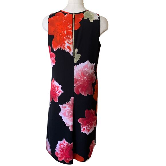 Calvin Klein Floral Carnation Sleeveless A-line Flowy Dress Black Pink Size 4 - Picture 7 of 10